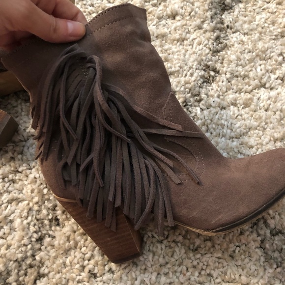 Grey Steve Madden Fringe Bootie - Picture 6 of 8